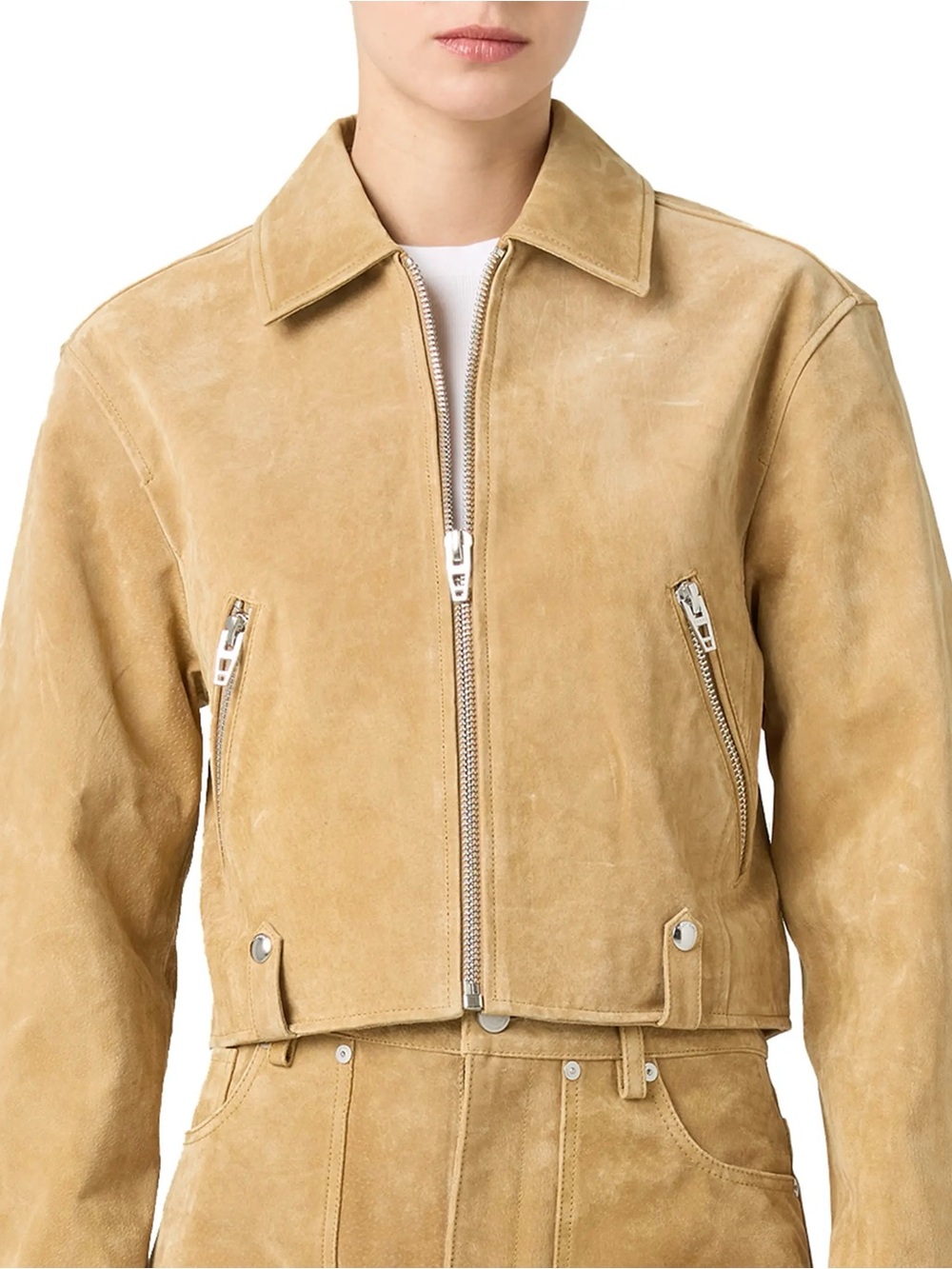 Blank NYC Cropped Suede Jacket in Beige